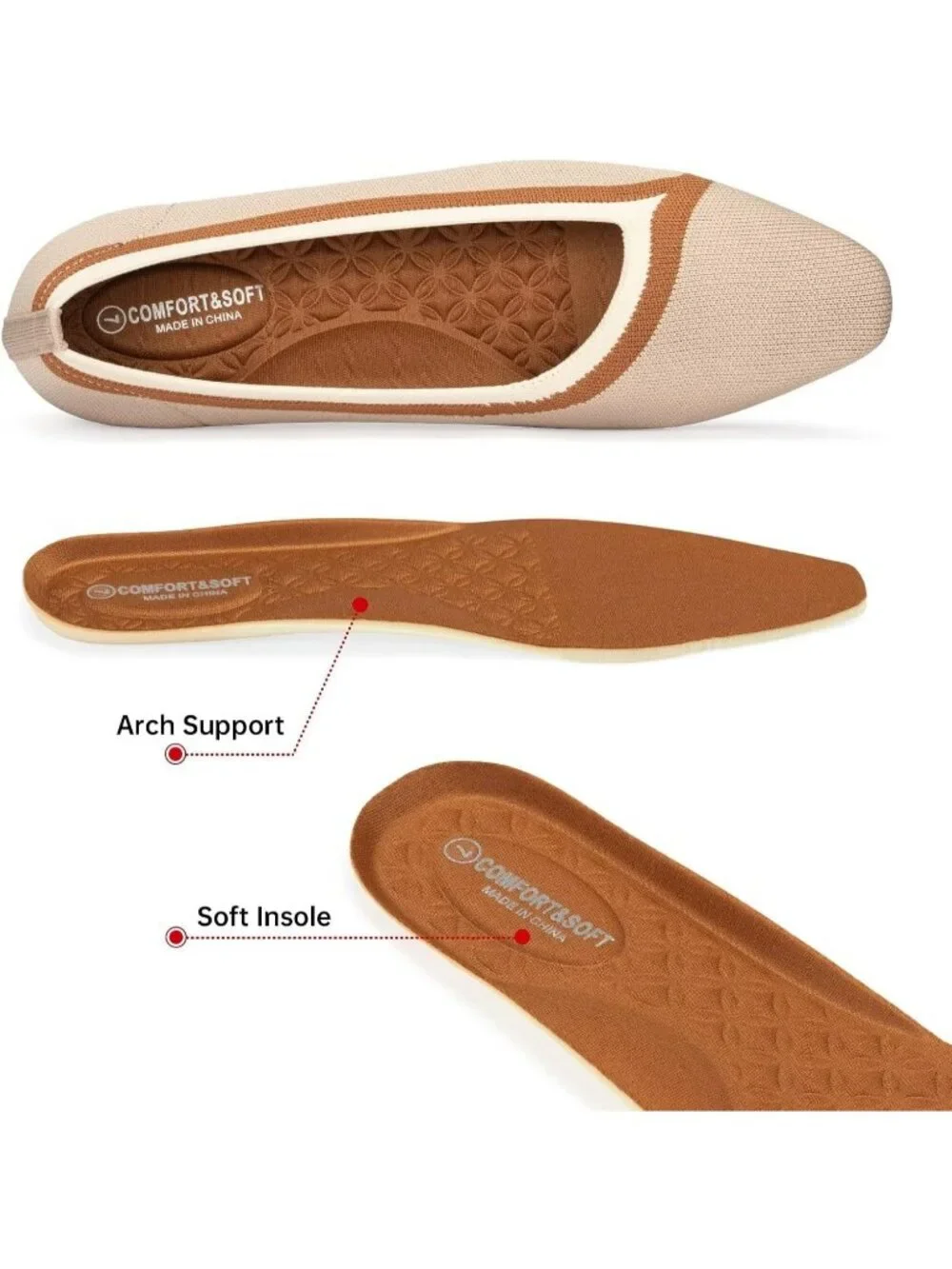 Frank Mully Women's Coconut Rubber Knitted Square Toe Comfortable Slip On Flats